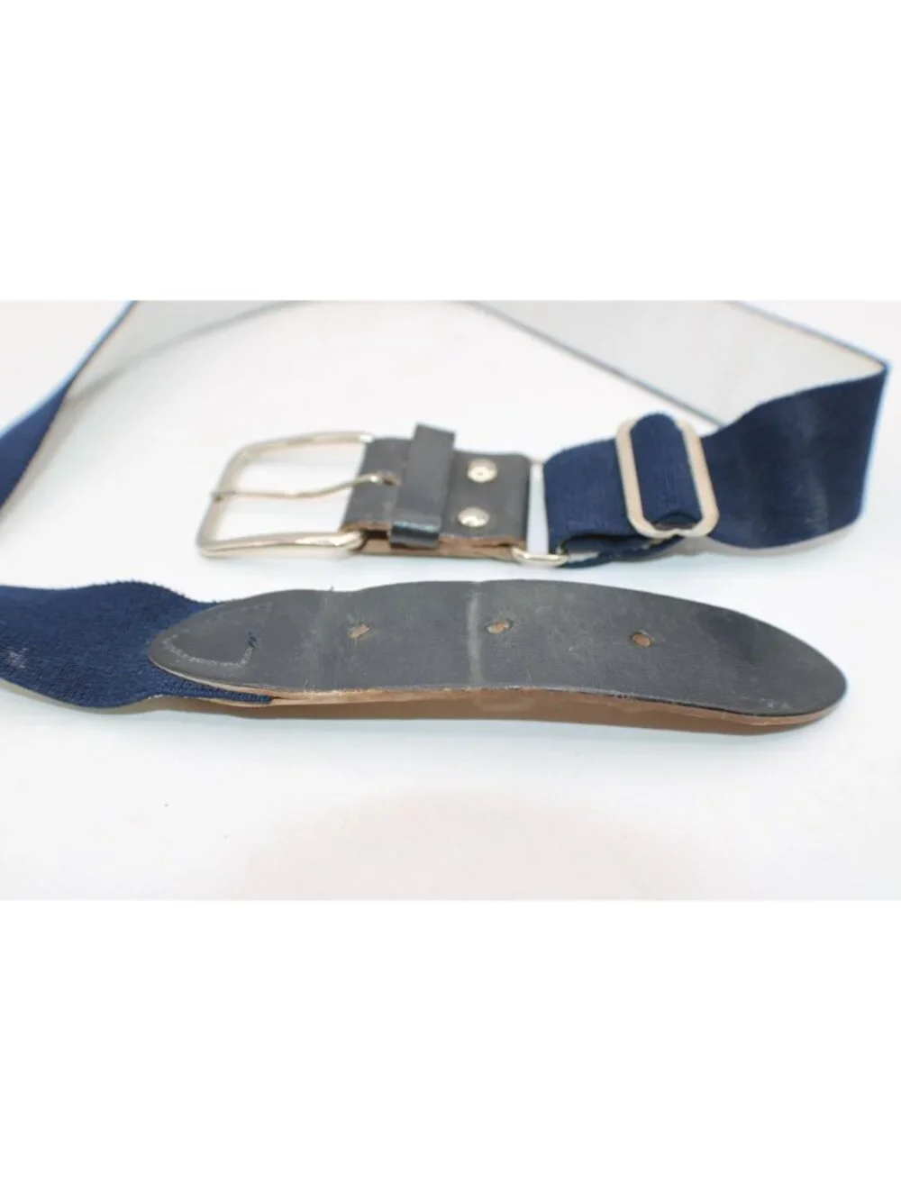 Vintage Navy Blue Elastic Belt Adjustable Stretch Waist Belt Faux Leather Buckle